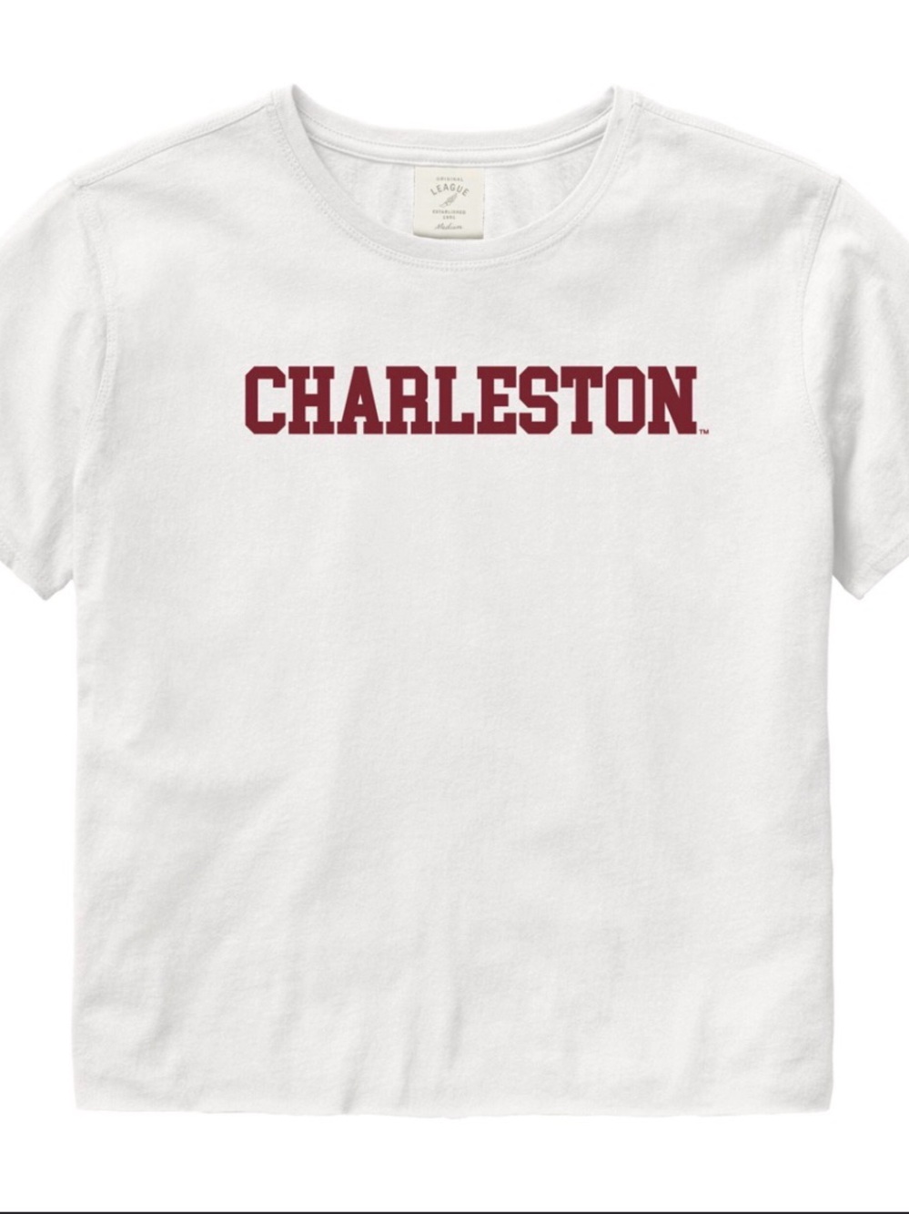 White 'Charleston' Graphic women’s  Tee - Burgundy Lettering
